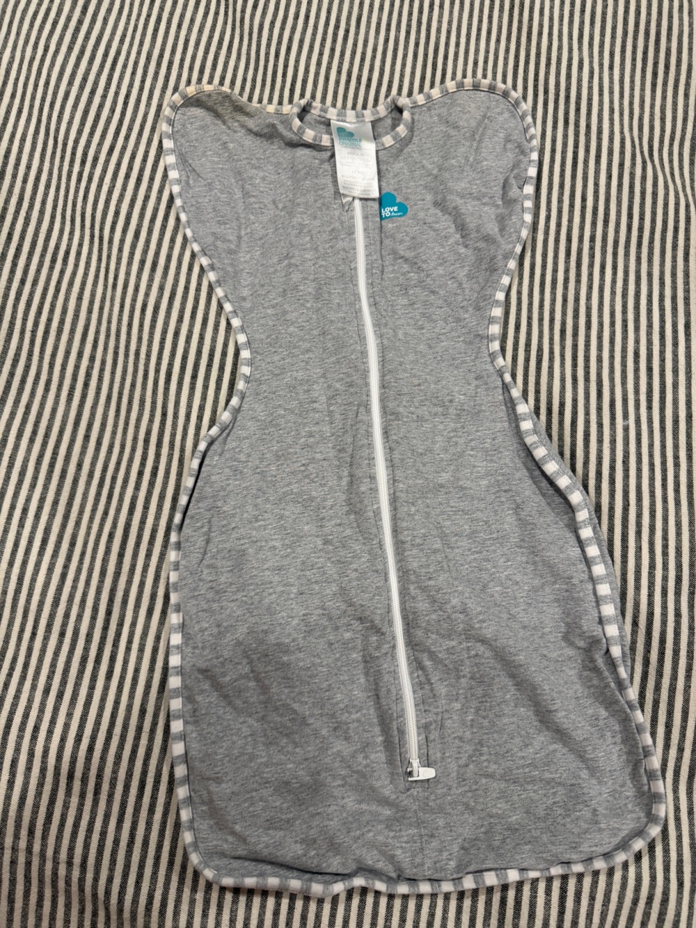 Love to dream Grey Zippered One-Piece Footie with Striped Trim